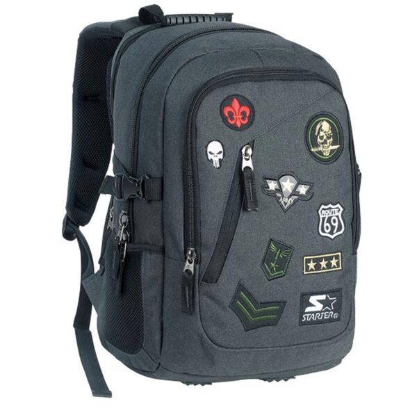 Plecak szkolny STARTER 8773 z naszywkami -  Grafitowy