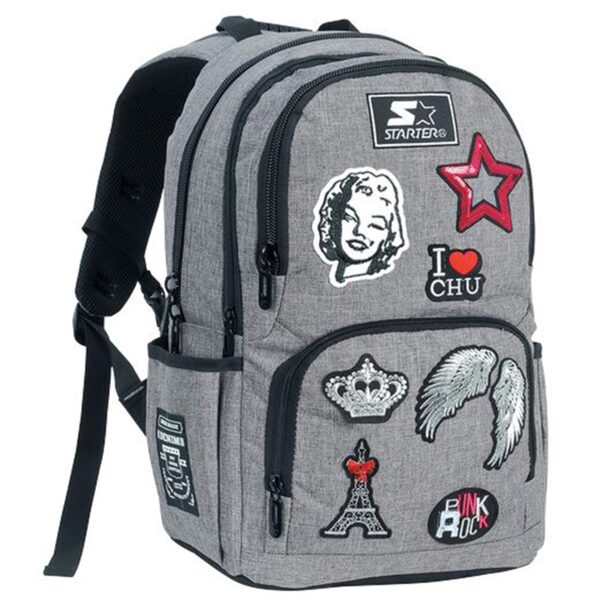 Plecak szkolny STARTER 8863 naszywki -  Popiel