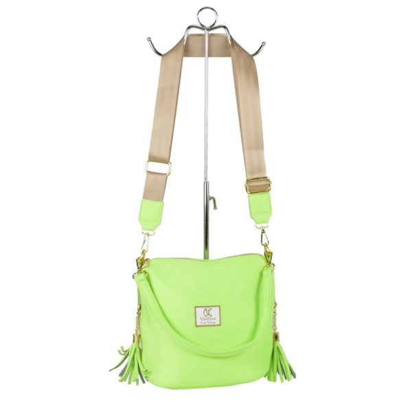 Torebka VANESSA LA VIVA z frędzlami -  Seledynowa